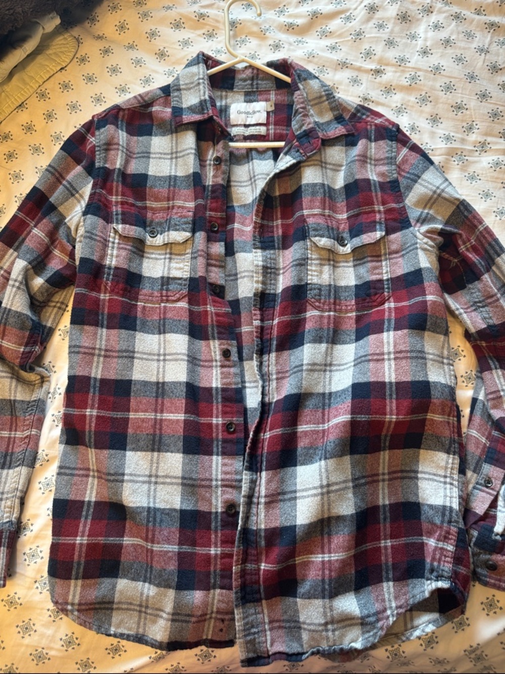 Goodfellow & Co Red and Navy Plaid Button-Down Shirt